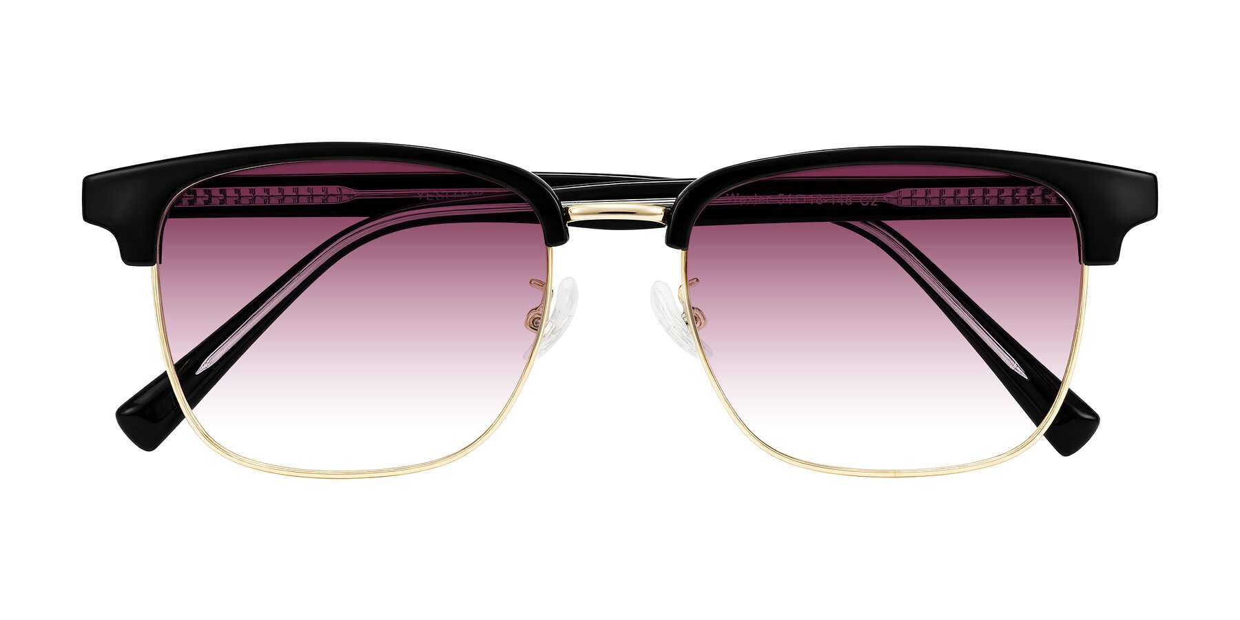 Folded Front of Waxler in Black/Gold with Wine Gradient Lenses
