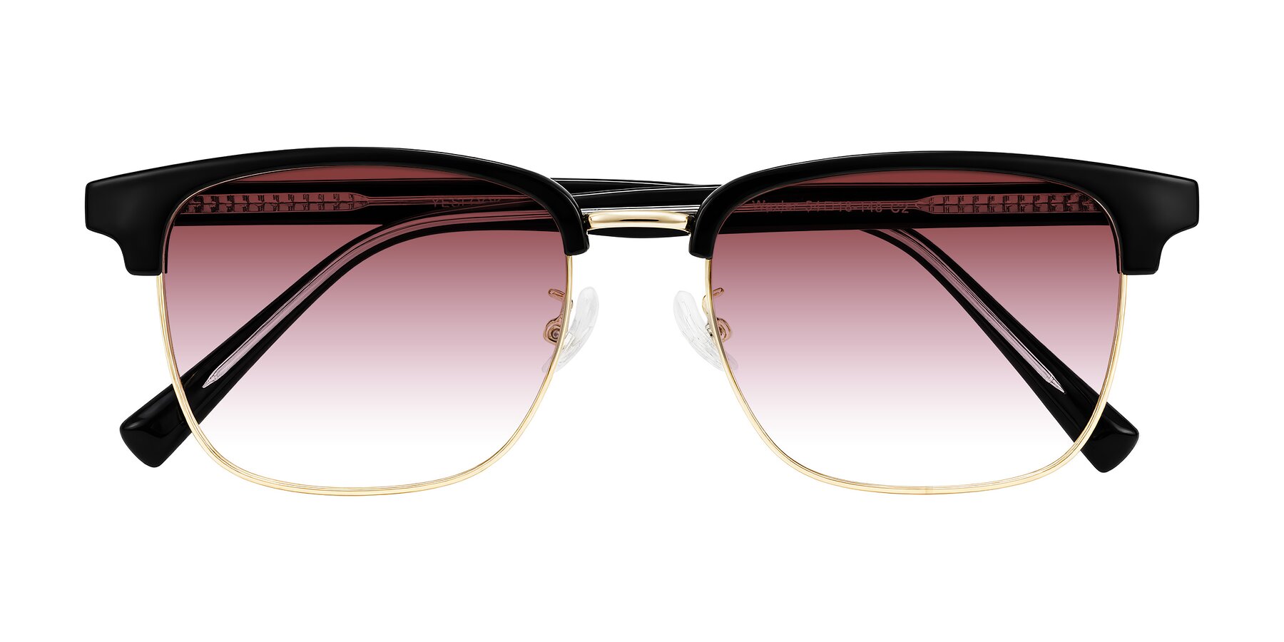 Folded Front of Waxler in Black/Gold with Garnet Gradient Lenses