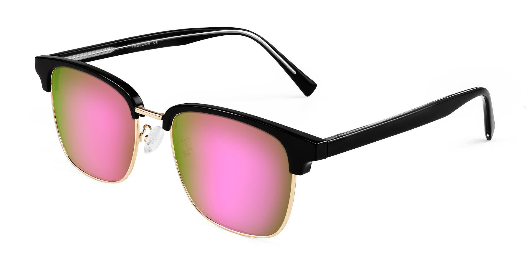 Angle of Waxler in Black/Gold with Pink Mirrored Lenses