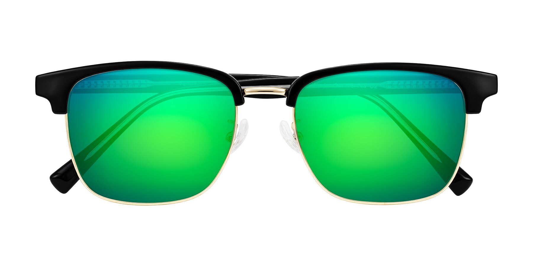 Folded Front of Waxler in Black/Gold with Green Mirrored Lenses