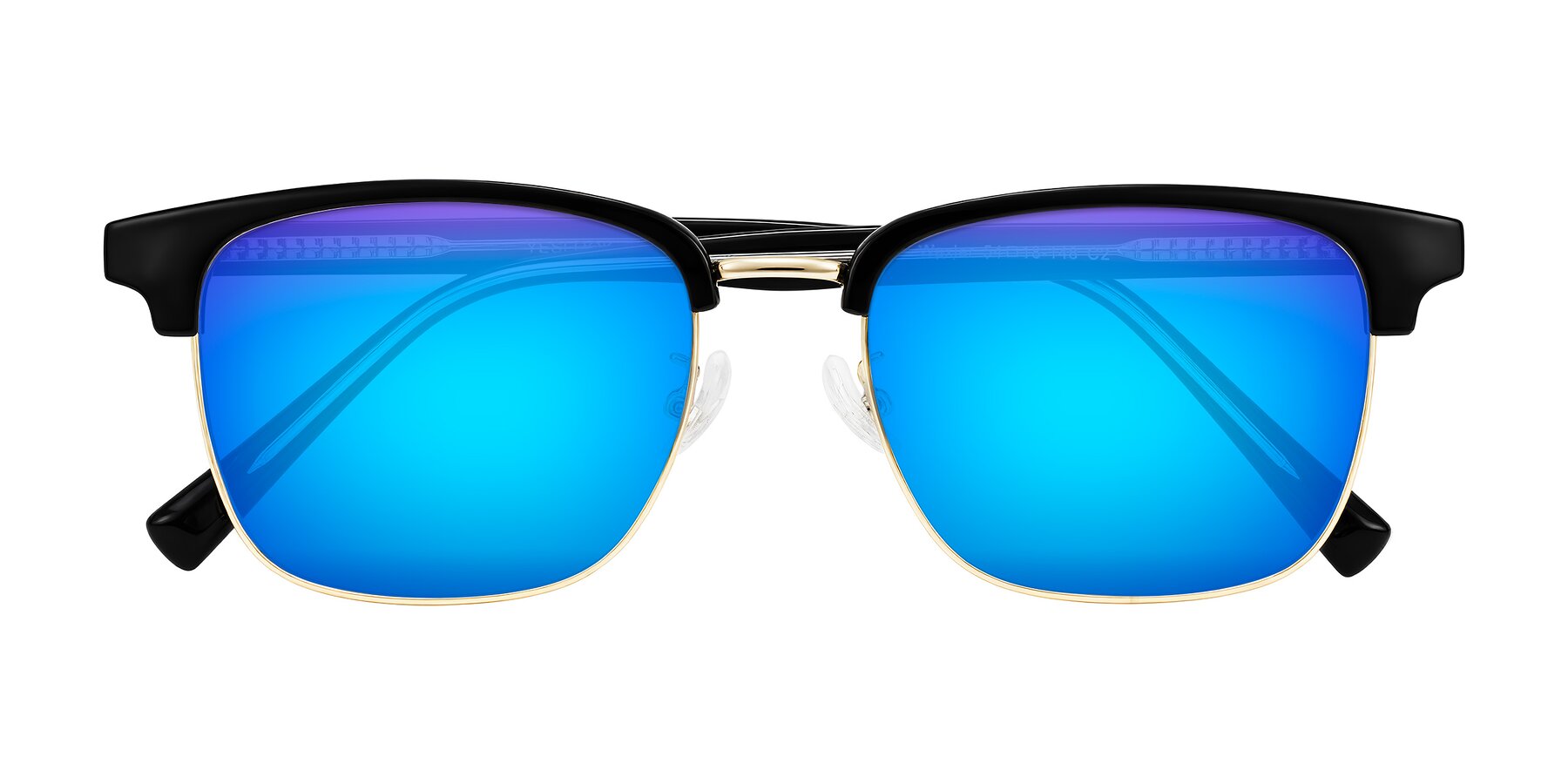 Folded Front of Waxler in Black/Gold with Blue Mirrored Lenses