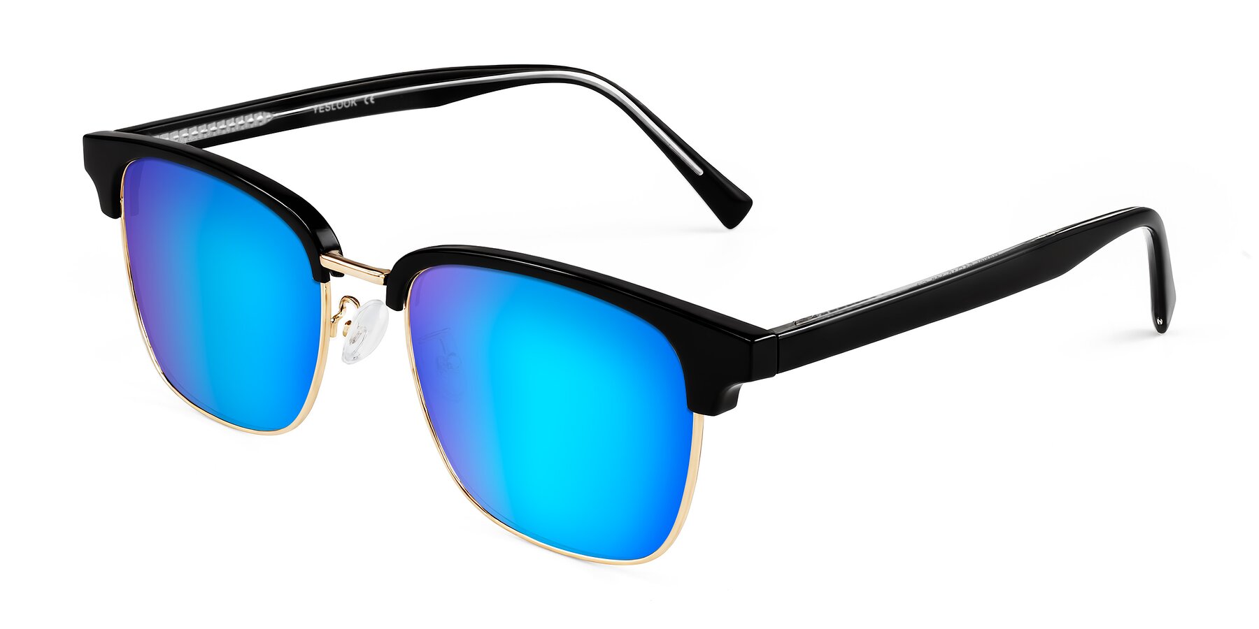 Angle of Waxler in Black/Gold with Blue Mirrored Lenses