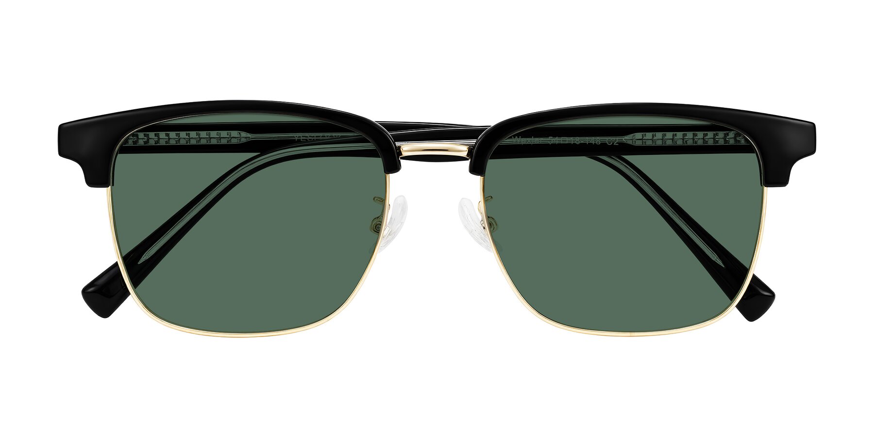 Folded Front of Waxler in Black/Gold with Green Polarized Lenses