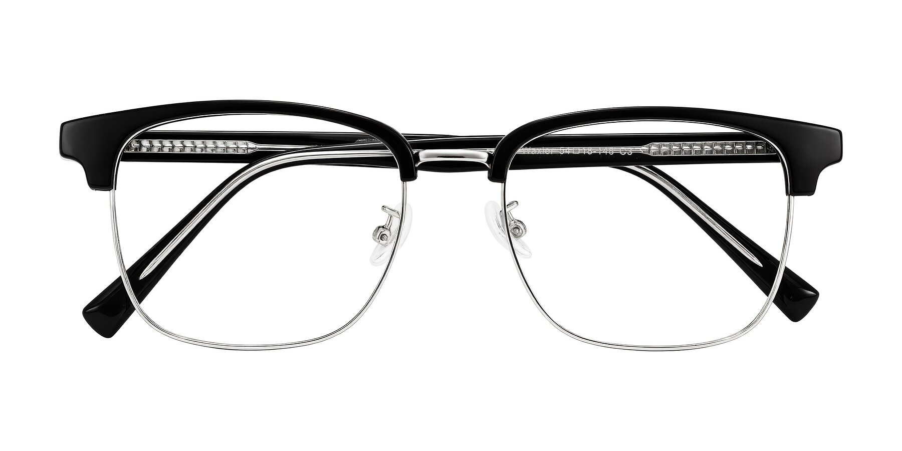 Folded Front of Waxler in Black/Silver with Clear Eyeglass Lenses
