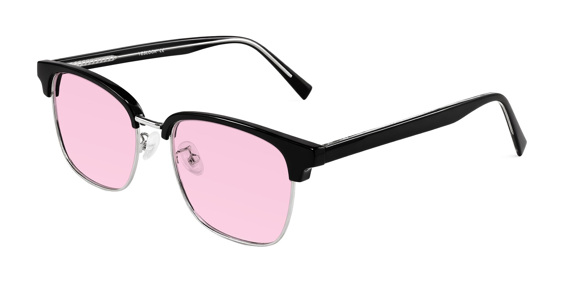 Angle of Waxler in Black/Silver with Light Pink Tinted Lenses