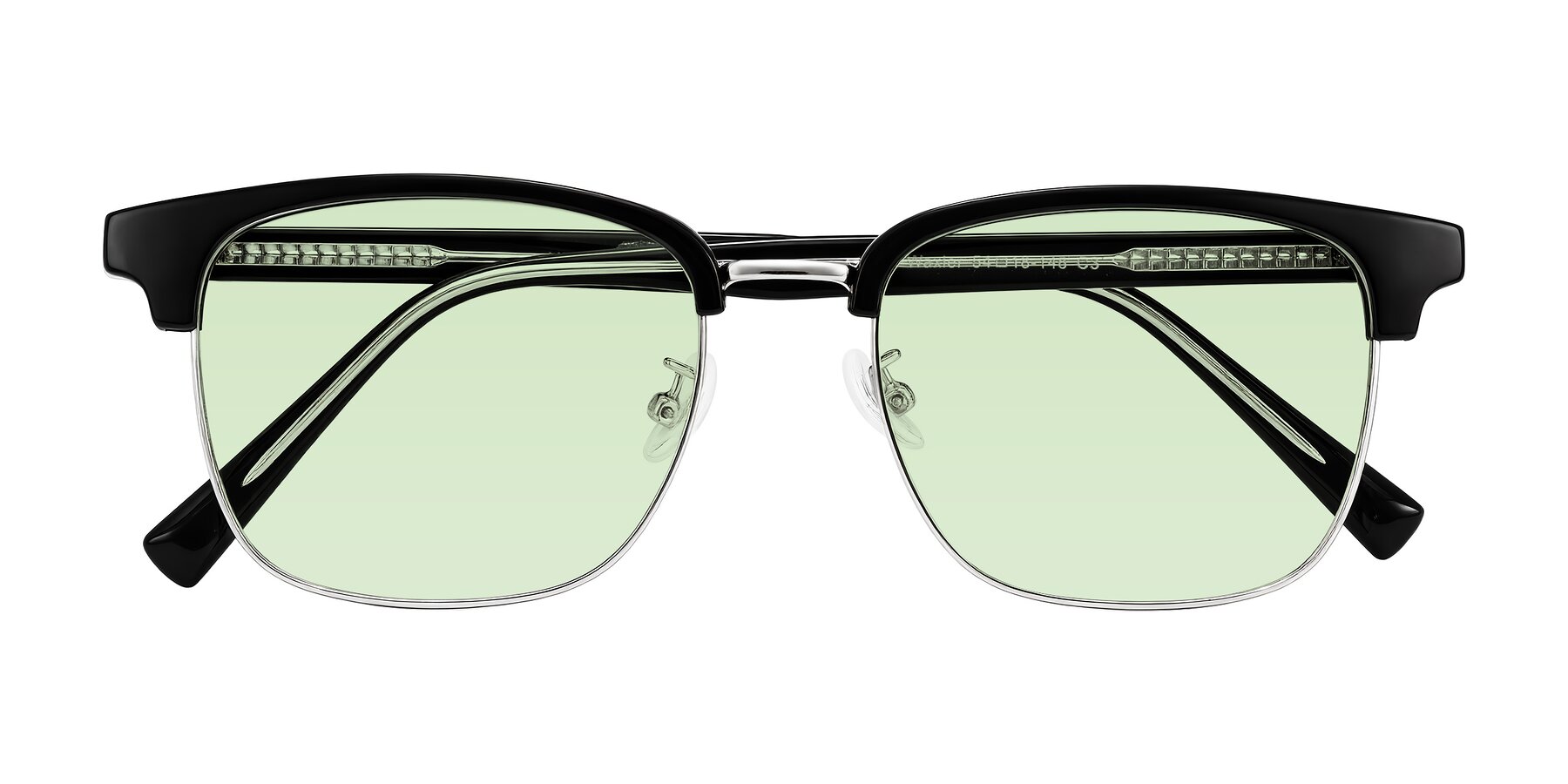 Folded Front of Waxler in Black/Silver with Light Green Tinted Lenses