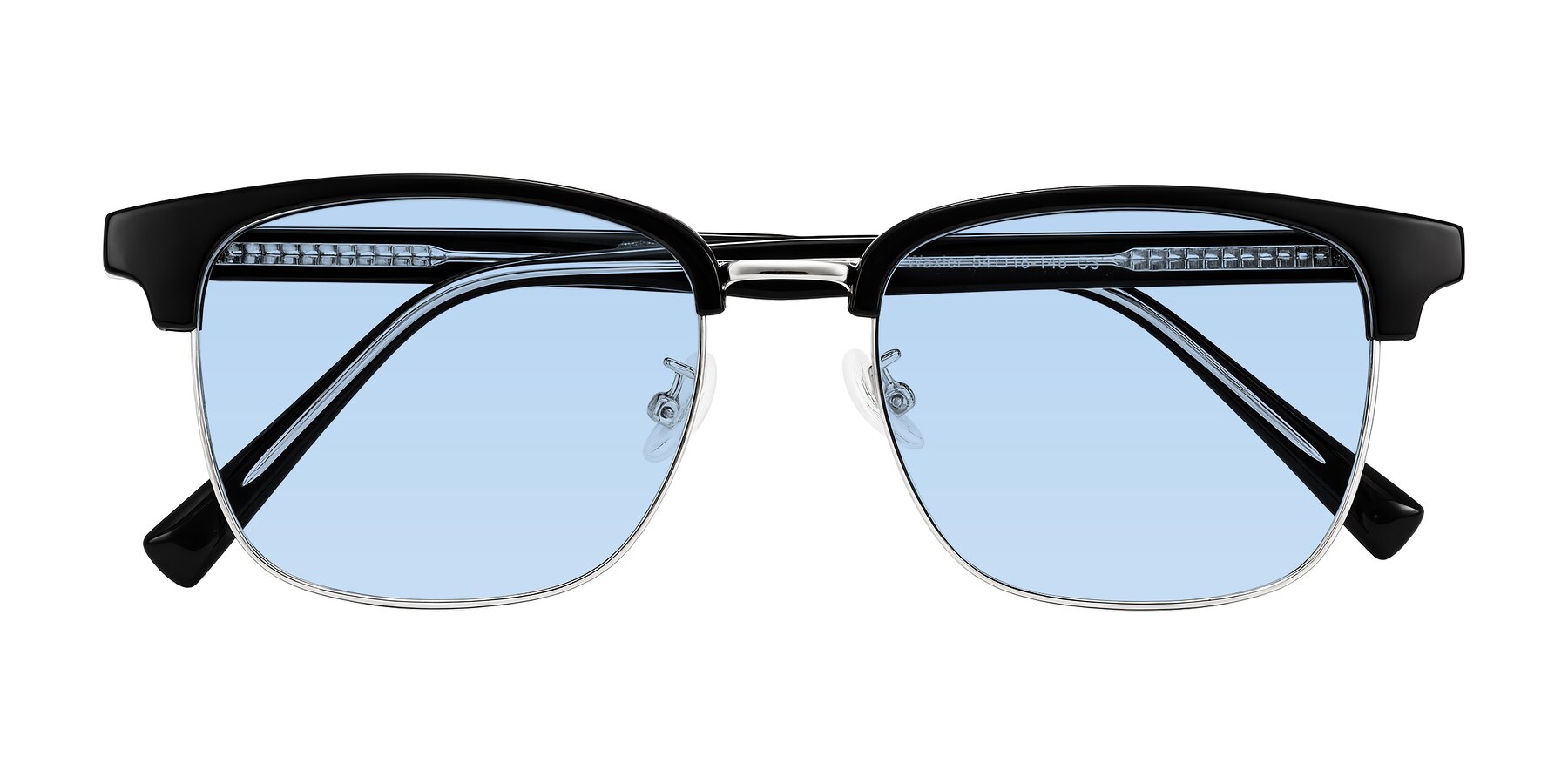 Folded Front of Waxler in Black/Silver with Light Blue Tinted Lenses