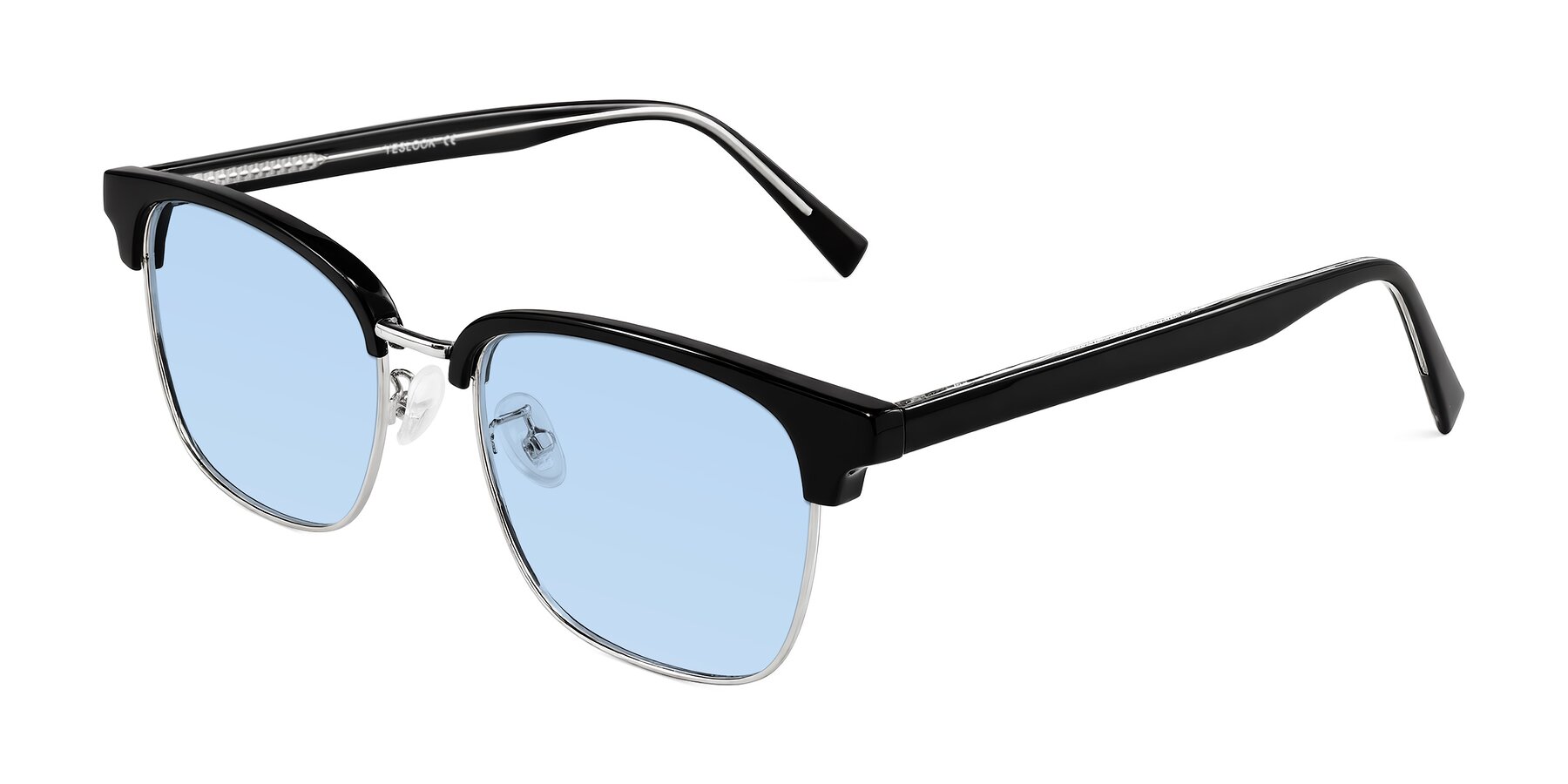 Angle of Waxler in Black/Silver with Light Blue Tinted Lenses