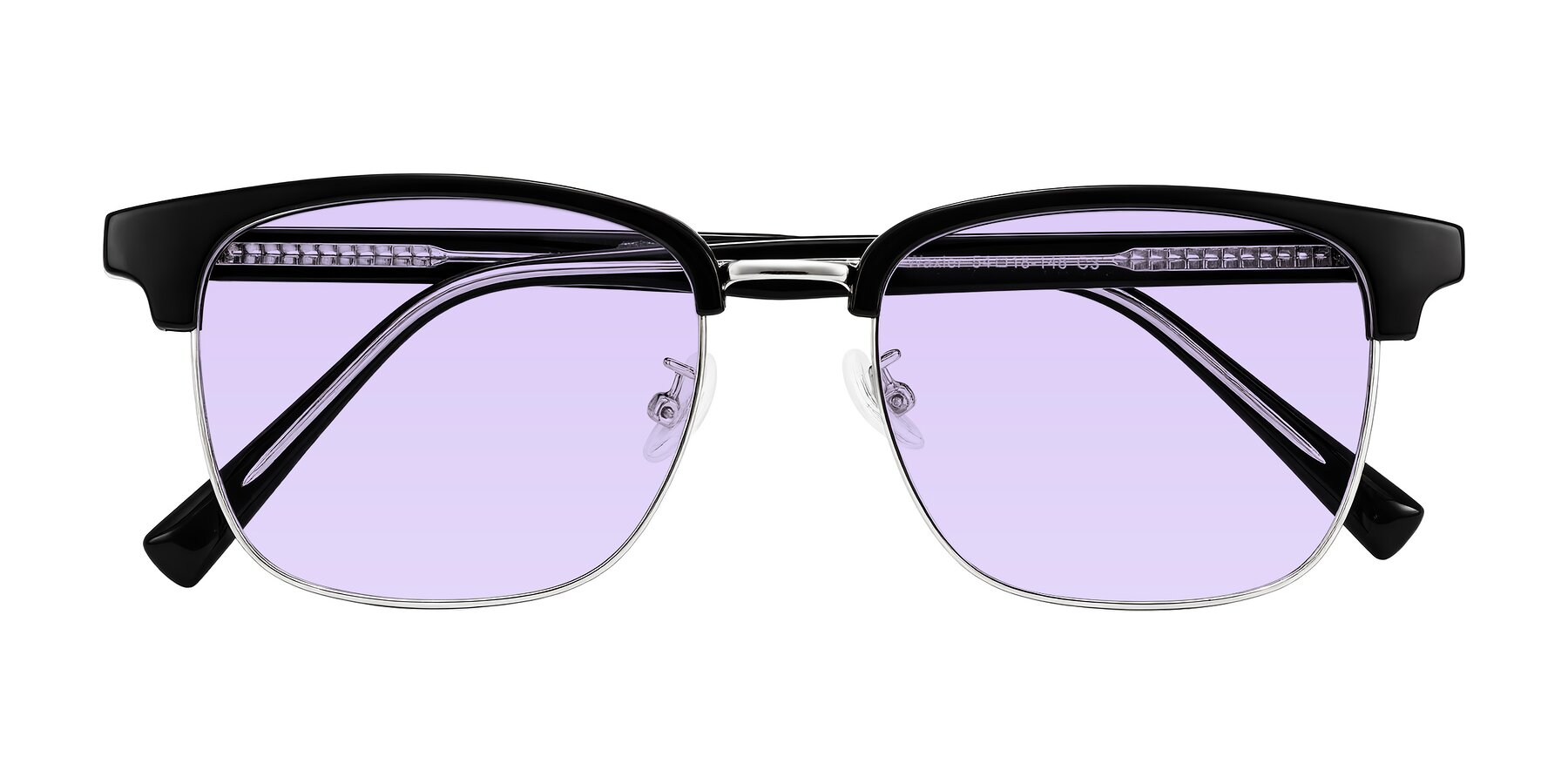 Folded Front of Waxler in Black/Silver with Light Purple Tinted Lenses