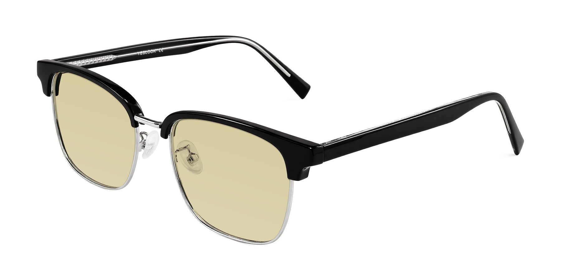 Angle of Waxler in Black/Silver with Light Champagne Tinted Lenses