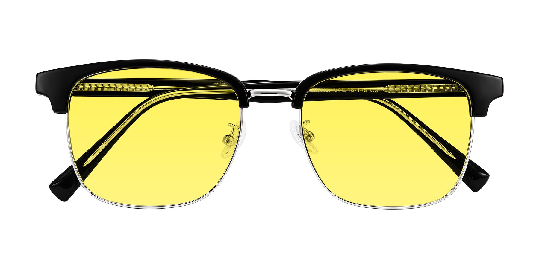 Folded Front of Waxler in Black/Silver with Medium Yellow Tinted Lenses