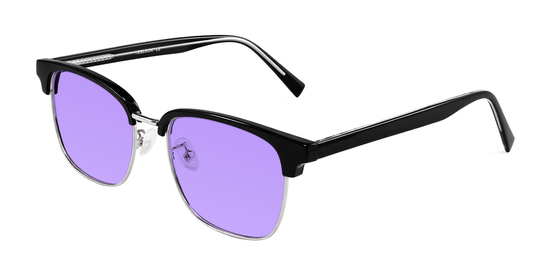 Angle of Waxler in Black/Silver with Medium Purple Tinted Lenses