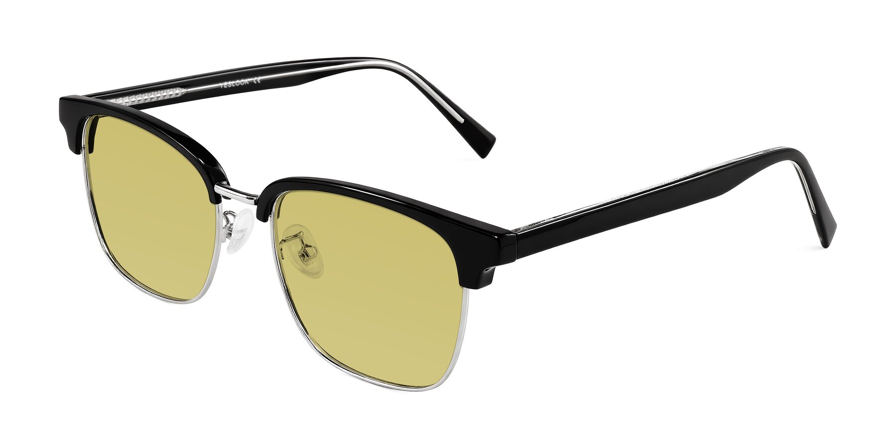 Angle of Waxler in Black/Silver with Medium Champagne Tinted Lenses