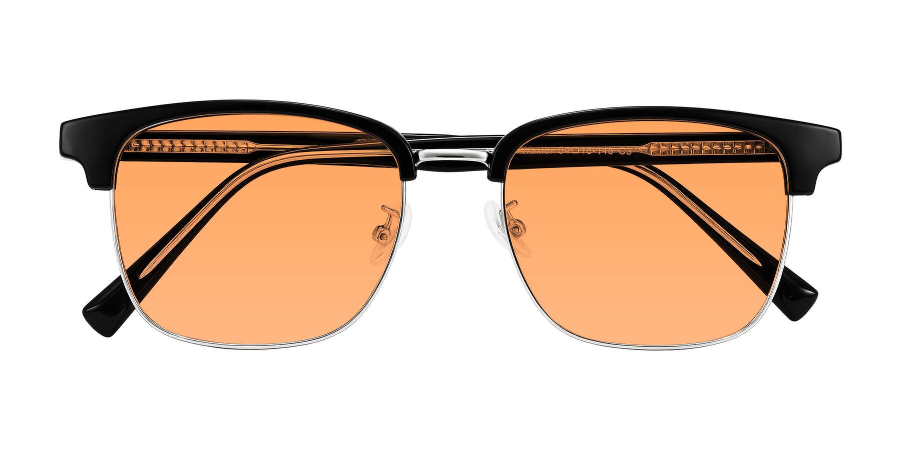 Folded Front of Waxler in Black/Silver with Medium Orange Tinted Lenses