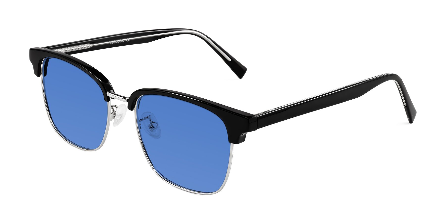 Angle of Waxler in Black/Silver with Blue Tinted Lenses
