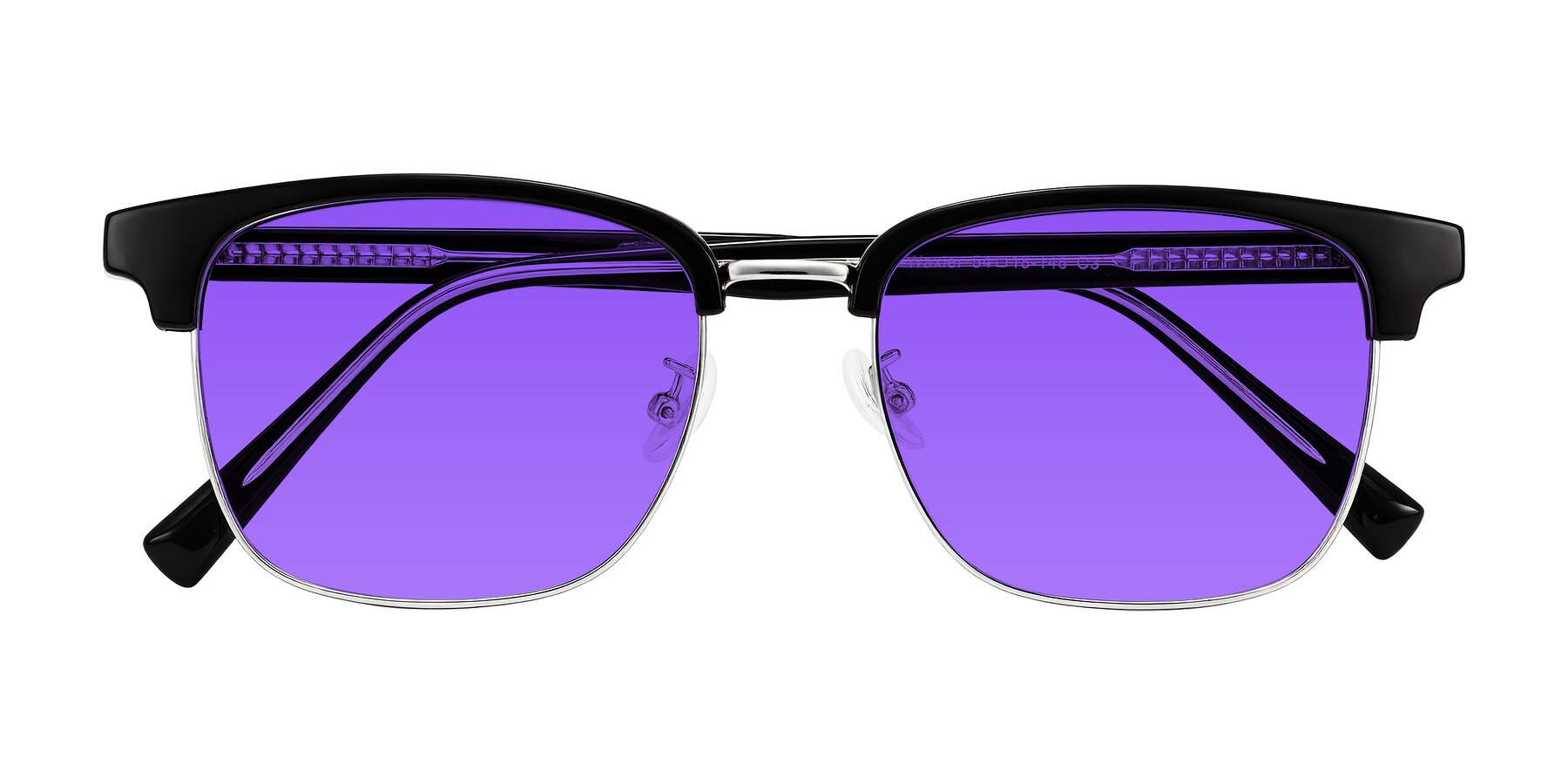 Folded Front of Waxler in Black/Silver with Purple Tinted Lenses