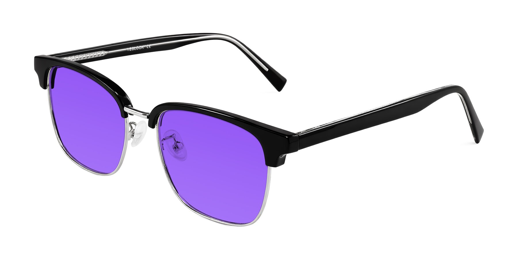 Angle of Waxler in Black/Silver with Purple Tinted Lenses