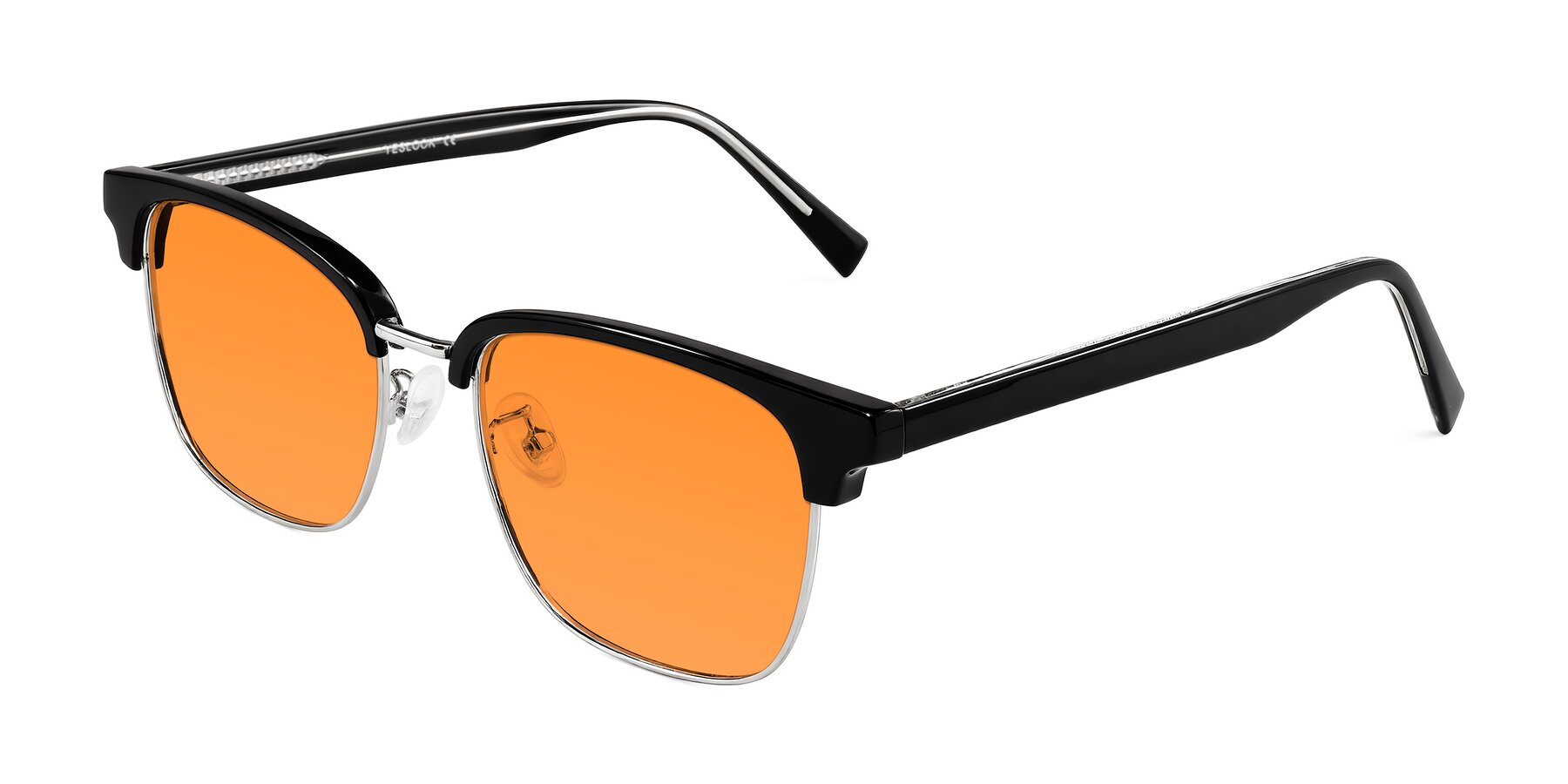 Angle of Waxler in Black/Silver with Orange Tinted Lenses