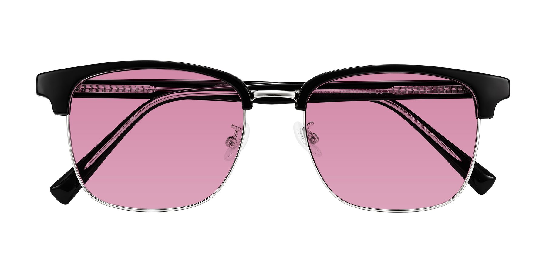 Folded Front of Waxler in Black/Silver with Medium Wine Tinted Lenses