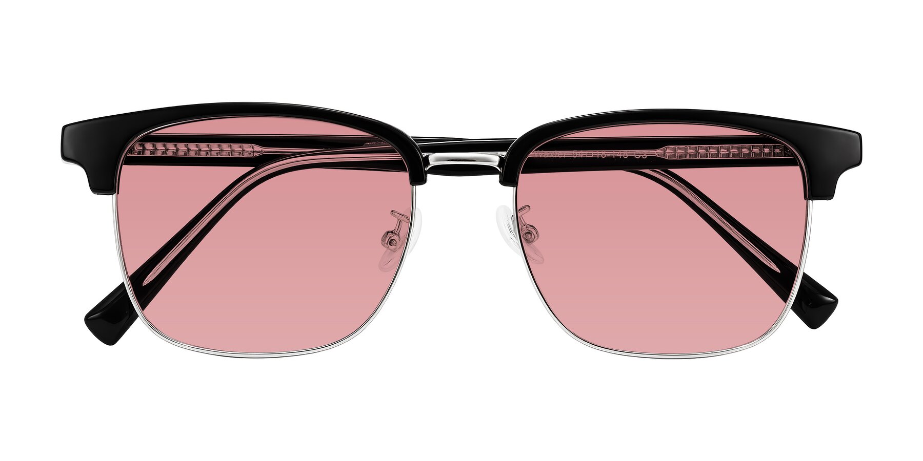 Folded Front of Waxler in Black/Silver with Medium Garnet Tinted Lenses