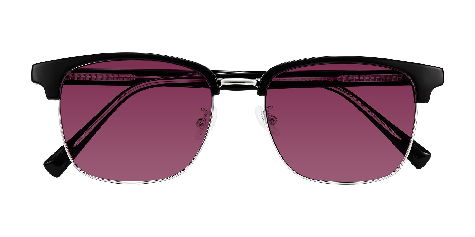 Folded Front of Waxler in Black/Silver with Wine Tinted Lenses