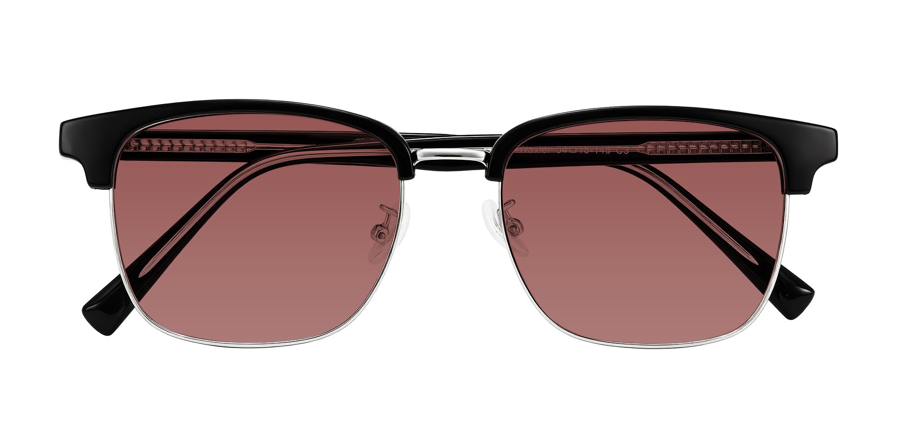 Folded Front of Waxler in Black/Silver with Garnet Tinted Lenses