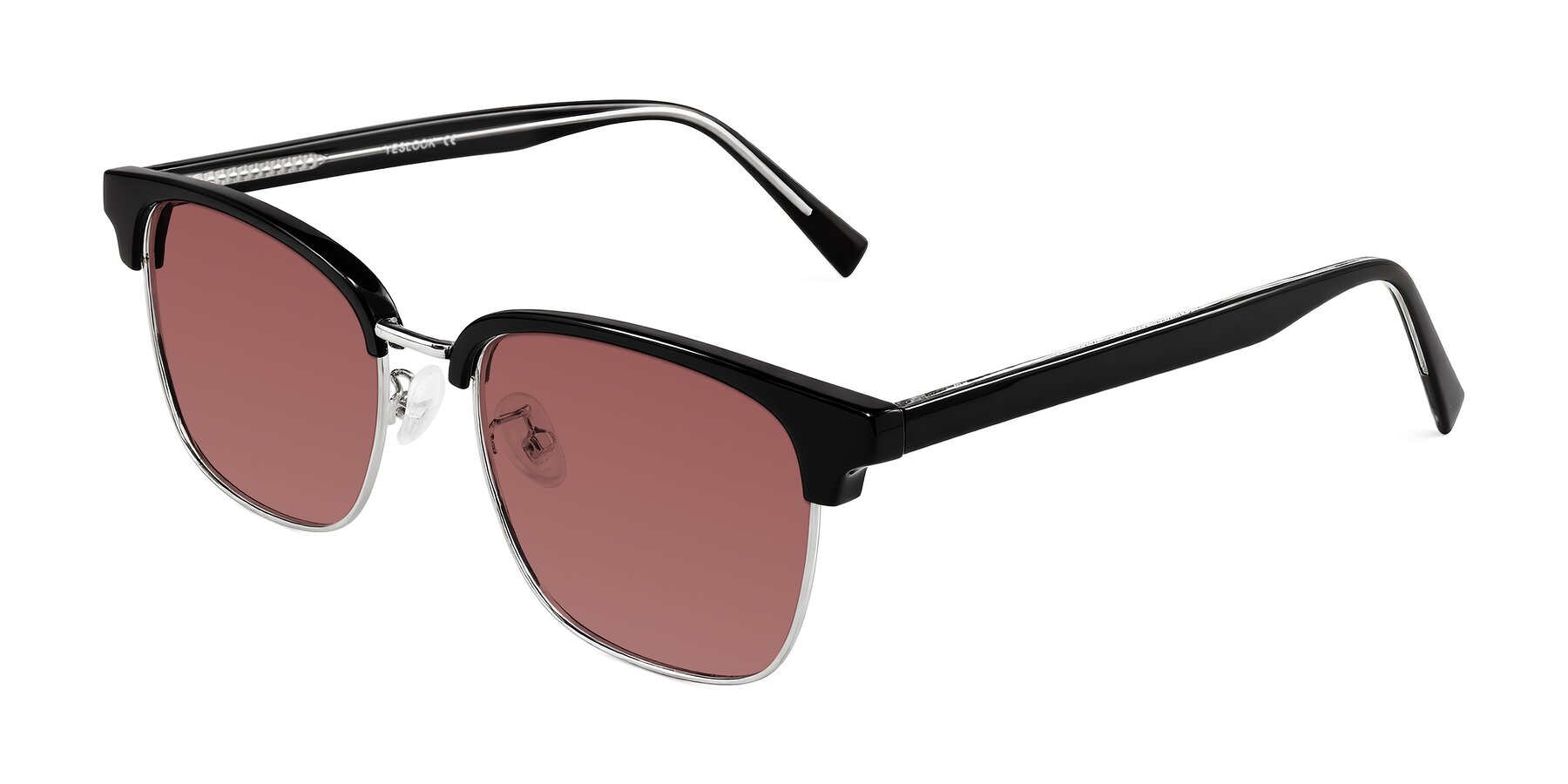 Angle of Waxler in Black/Silver with Garnet Tinted Lenses