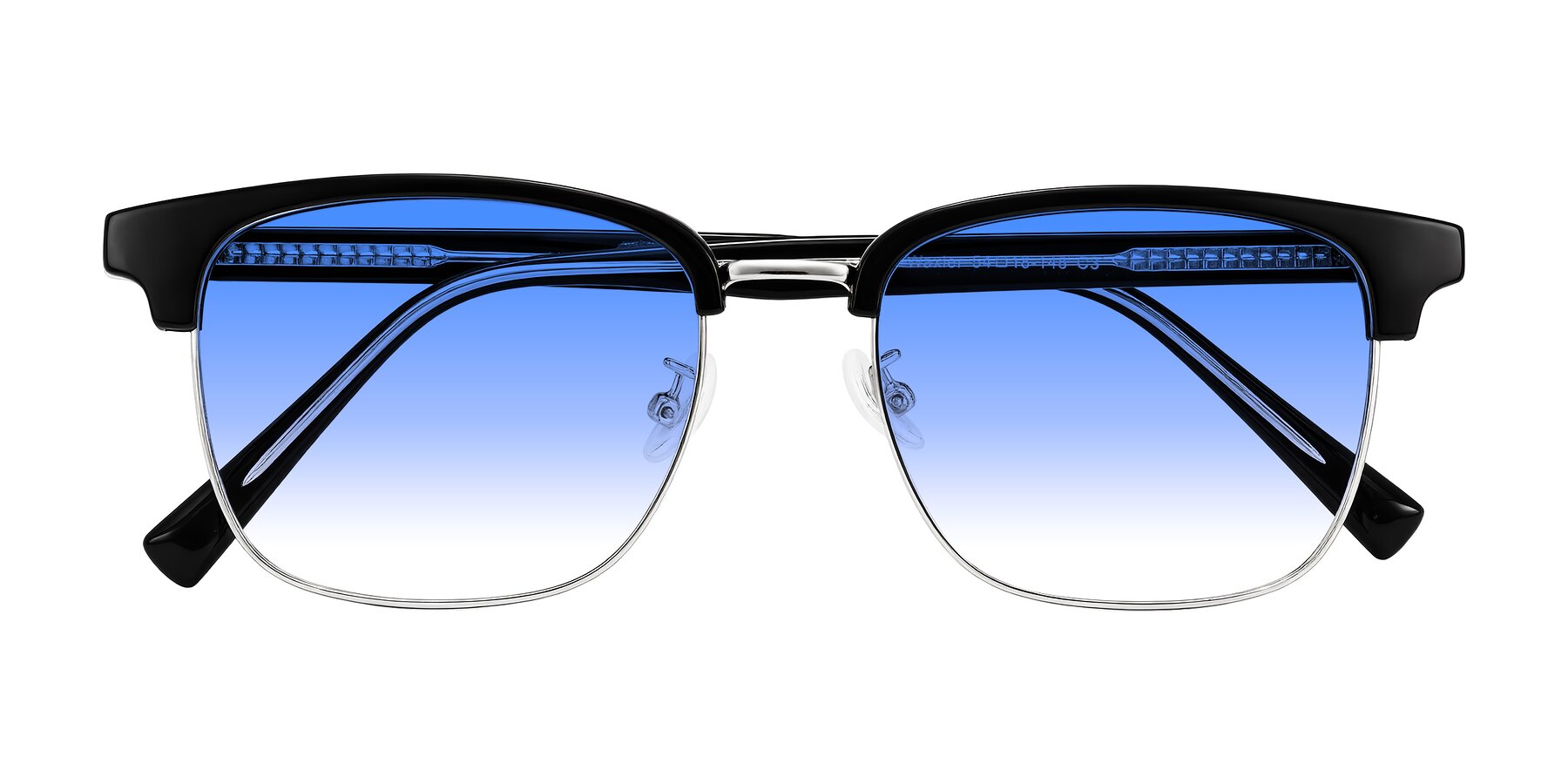 Folded Front of Waxler in Black/Silver with Blue Gradient Lenses