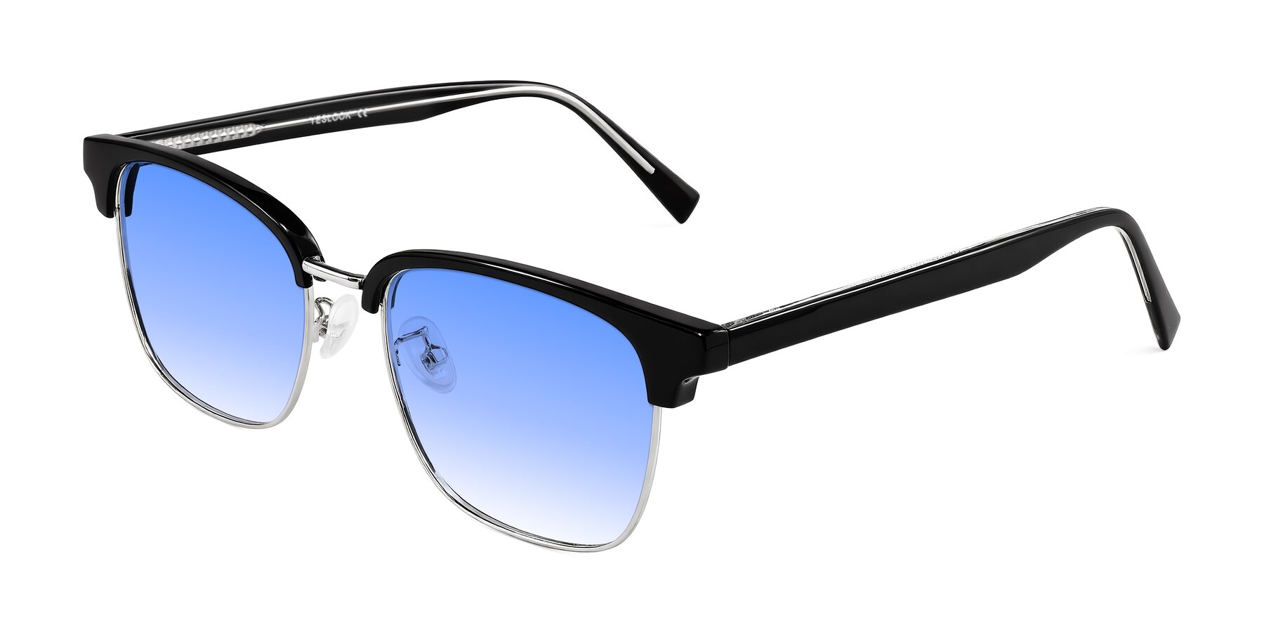 Angle of Waxler in Black/Silver with Blue Gradient Lenses