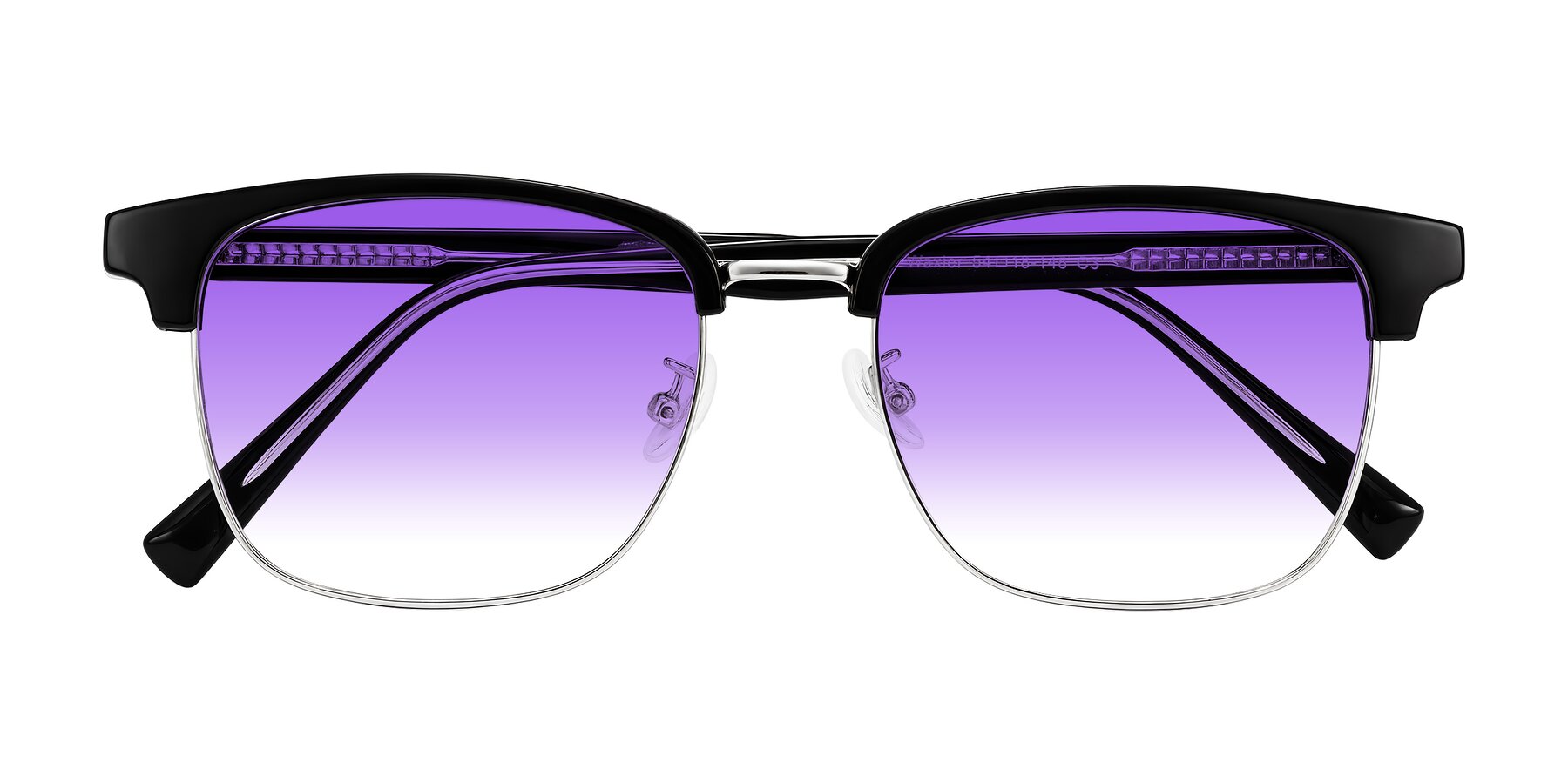 Folded Front of Waxler in Black/Silver with Purple Gradient Lenses