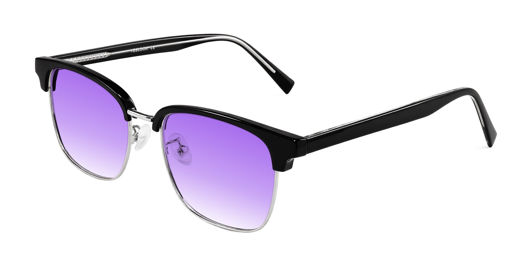 Angle of Waxler in Black/Silver with Purple Gradient Lenses