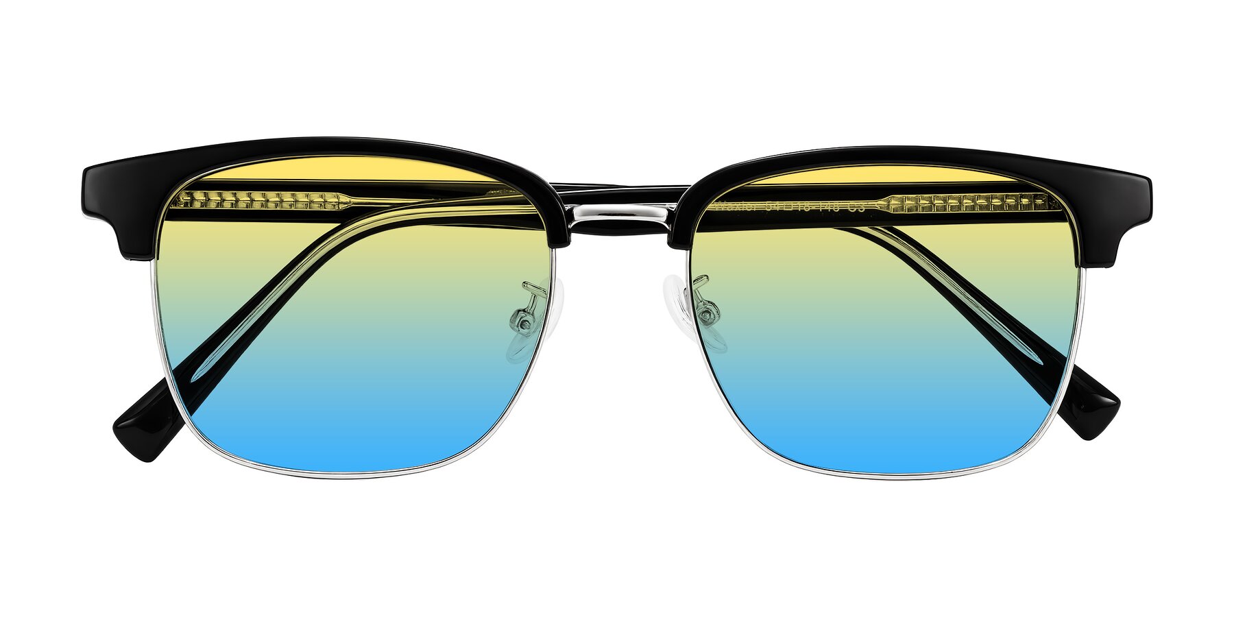 Folded Front of Waxler in Black/Silver with Yellow / Blue Gradient Lenses