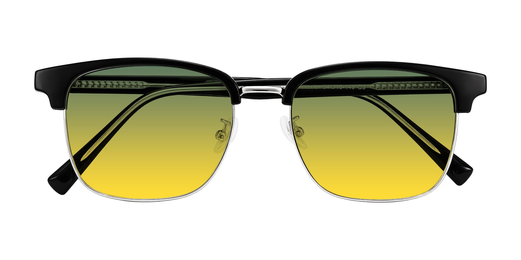 Folded Front of Waxler in Black/Silver with Green / Yellow Gradient Lenses