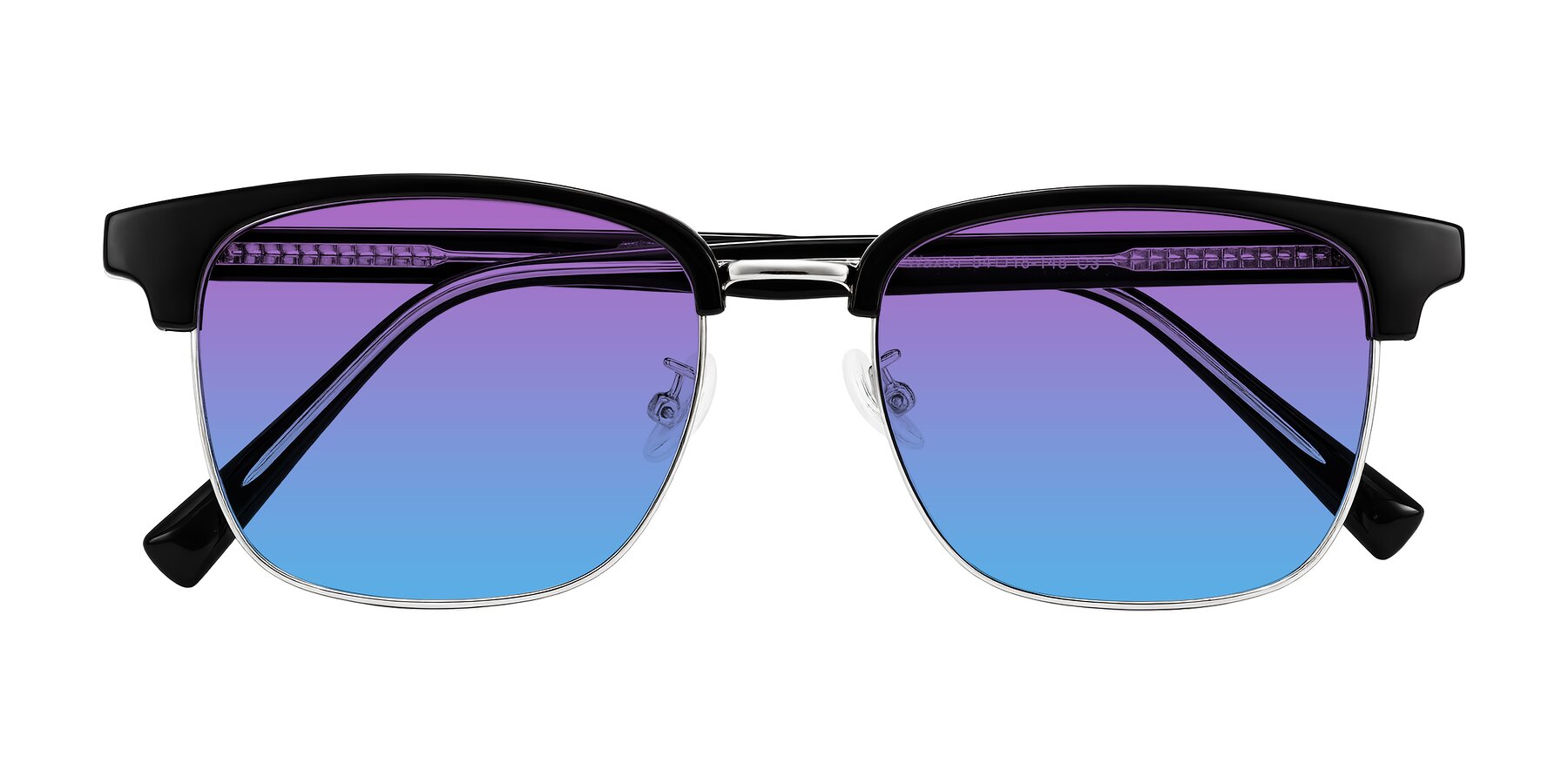 Folded Front of Waxler in Black/Silver with Purple / Blue Gradient Lenses