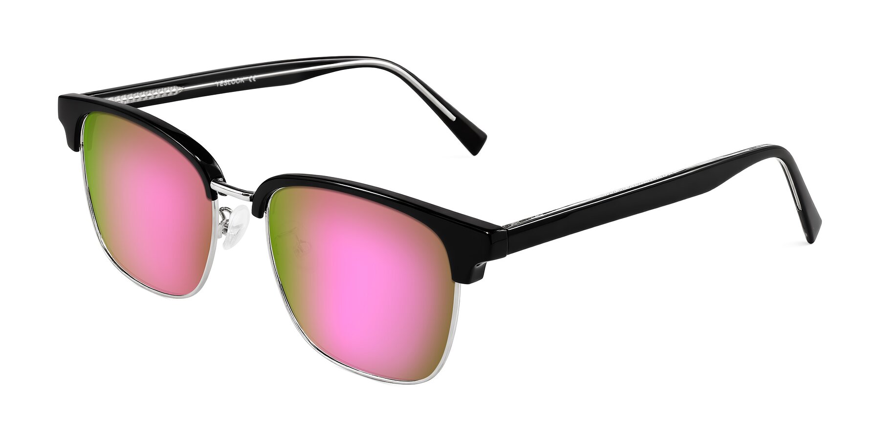 Angle of Waxler in Black/Silver with Pink Mirrored Lenses