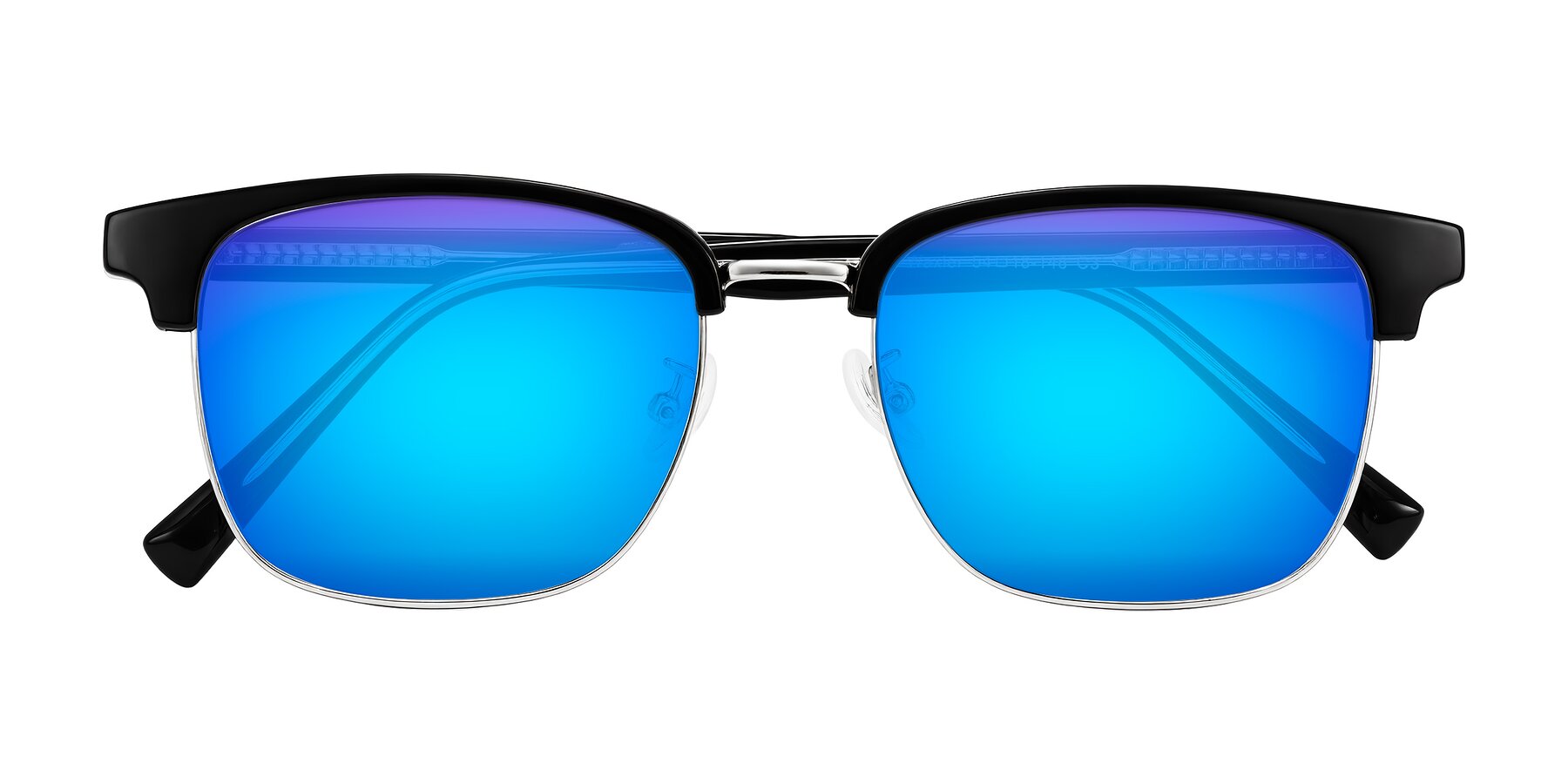 Folded Front of Waxler in Black/Silver with Blue Mirrored Lenses