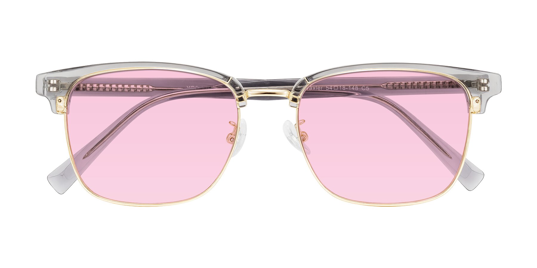 Folded Front of Waxler in Crystal Gray/Gold with Light Pink Tinted Lenses