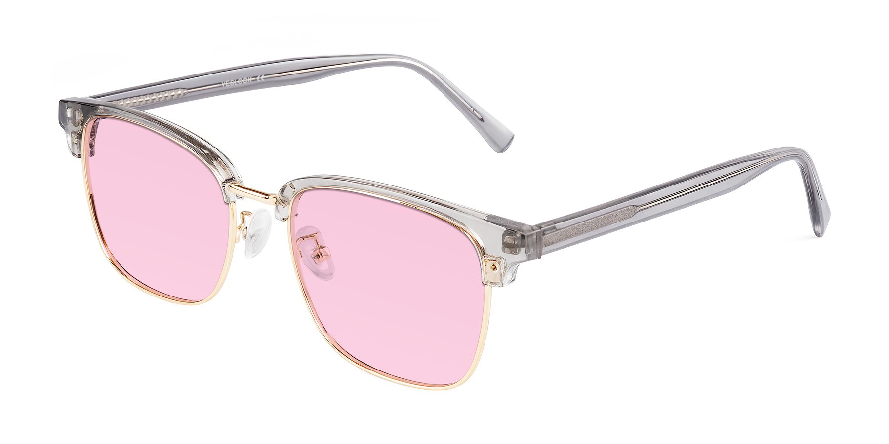 Angle of Waxler in Crystal Gray/Gold with Light Pink Tinted Lenses