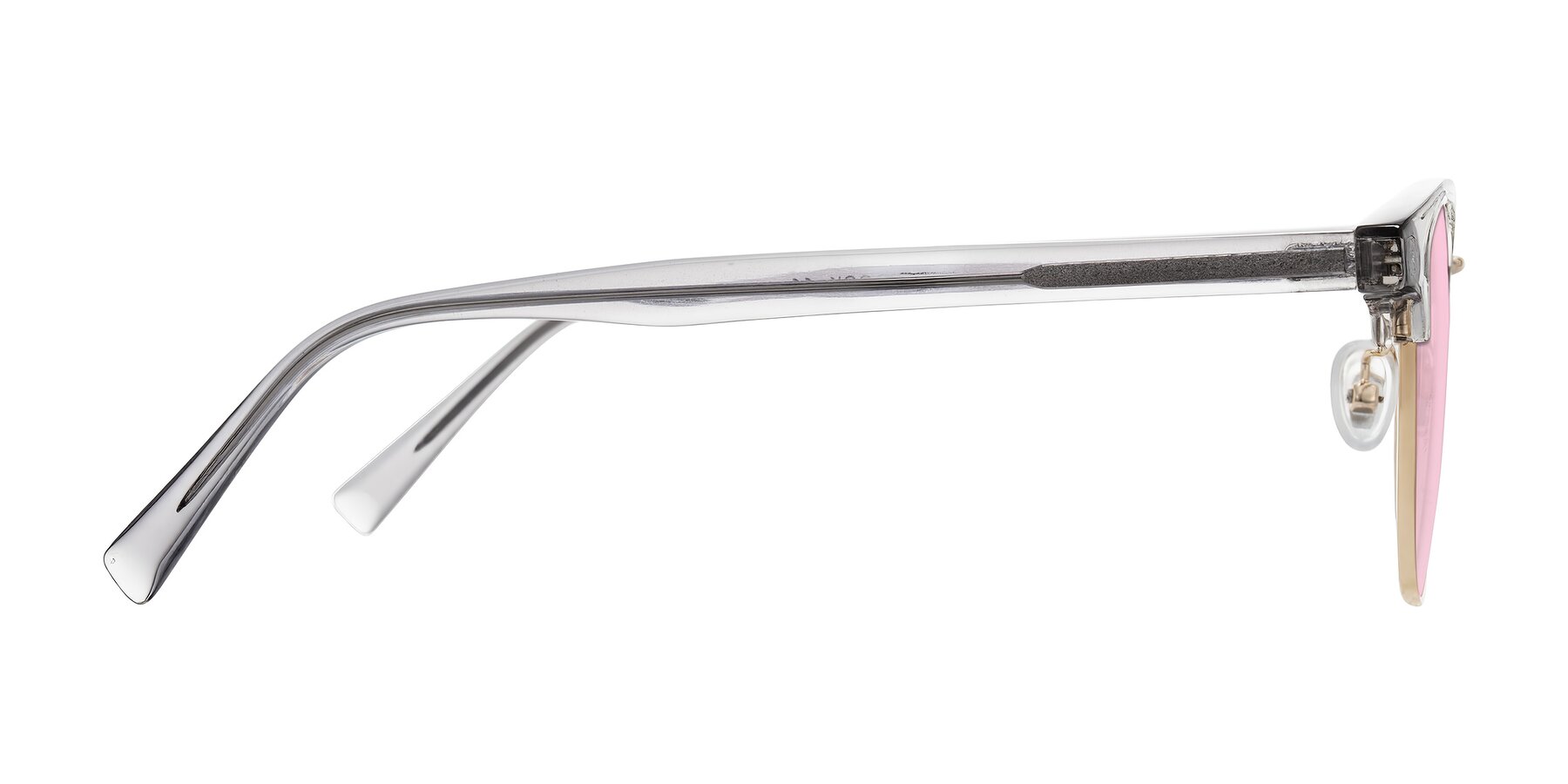 Side of Waxler in Crystal Gray/Gold with Light Pink Tinted Lenses