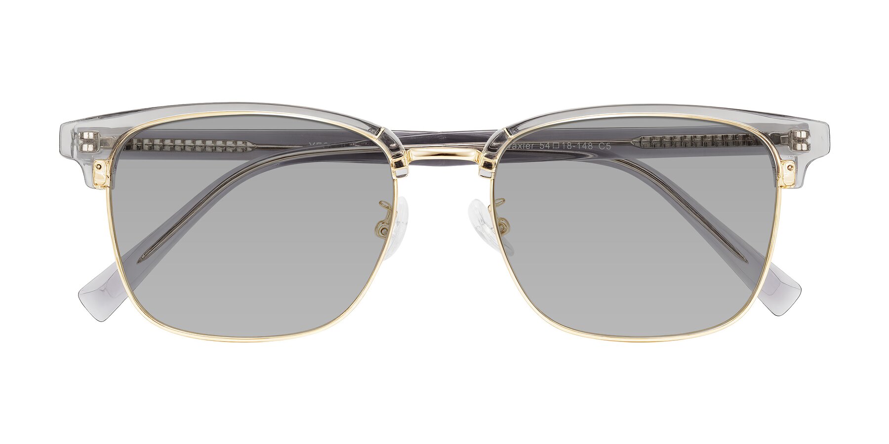 Folded Front of Waxler in Crystal Gray/Gold with Light Gray Tinted Lenses