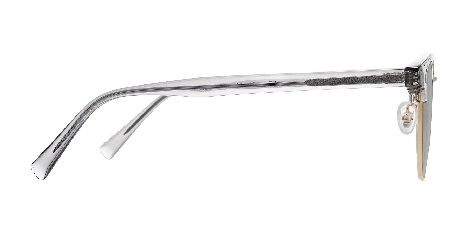 Side of Waxler in Crystal Gray/Gold with Light Gray Tinted Lenses