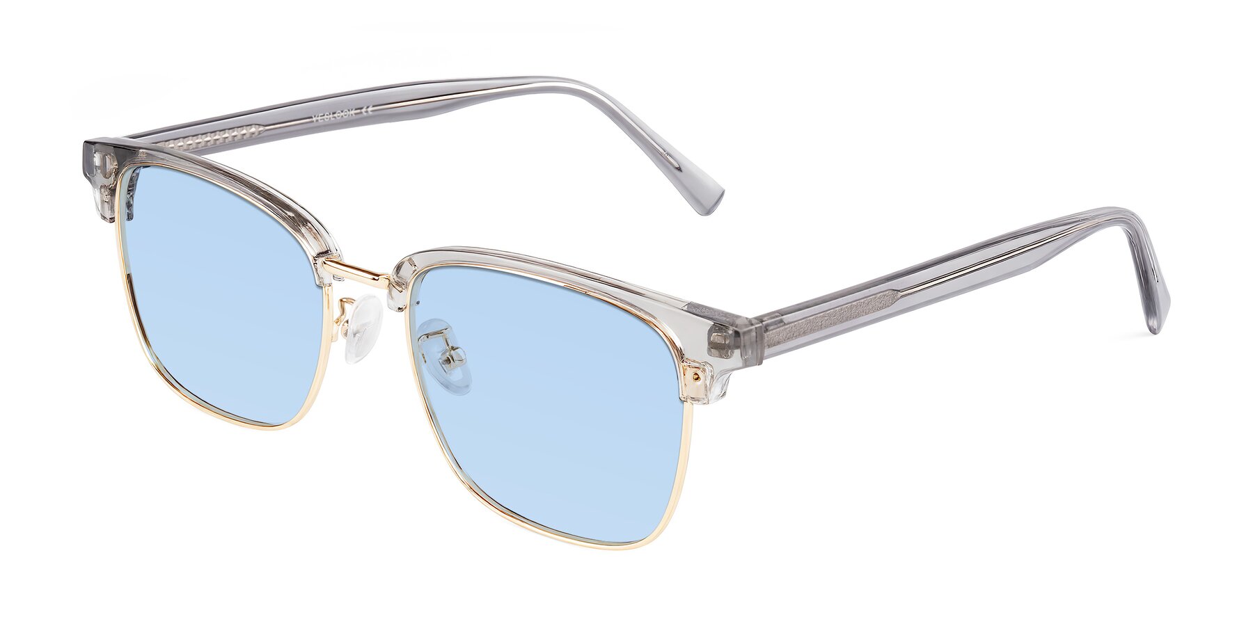 Angle of Waxler in Crystal Gray/Gold with Light Blue Tinted Lenses