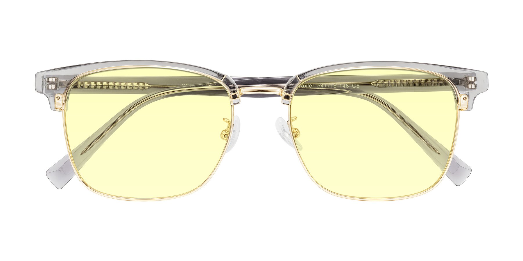 Folded Front of Waxler in Crystal Gray/Gold with Light Yellow Tinted Lenses