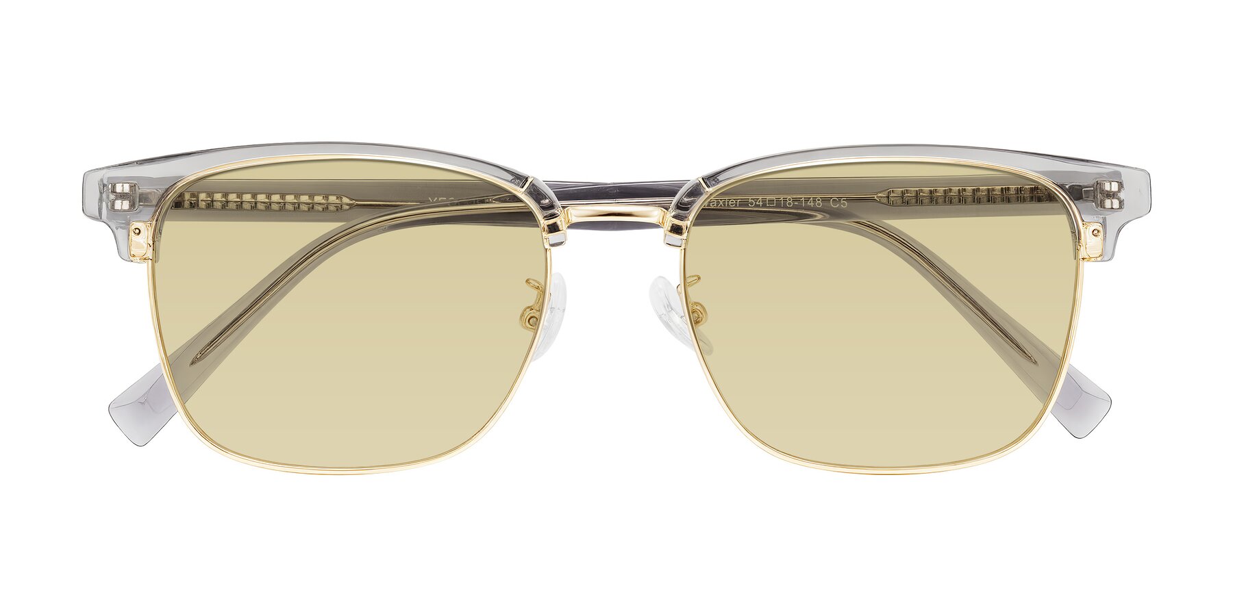 Folded Front of Waxler in Crystal Gray/Gold with Light Champagne Tinted Lenses