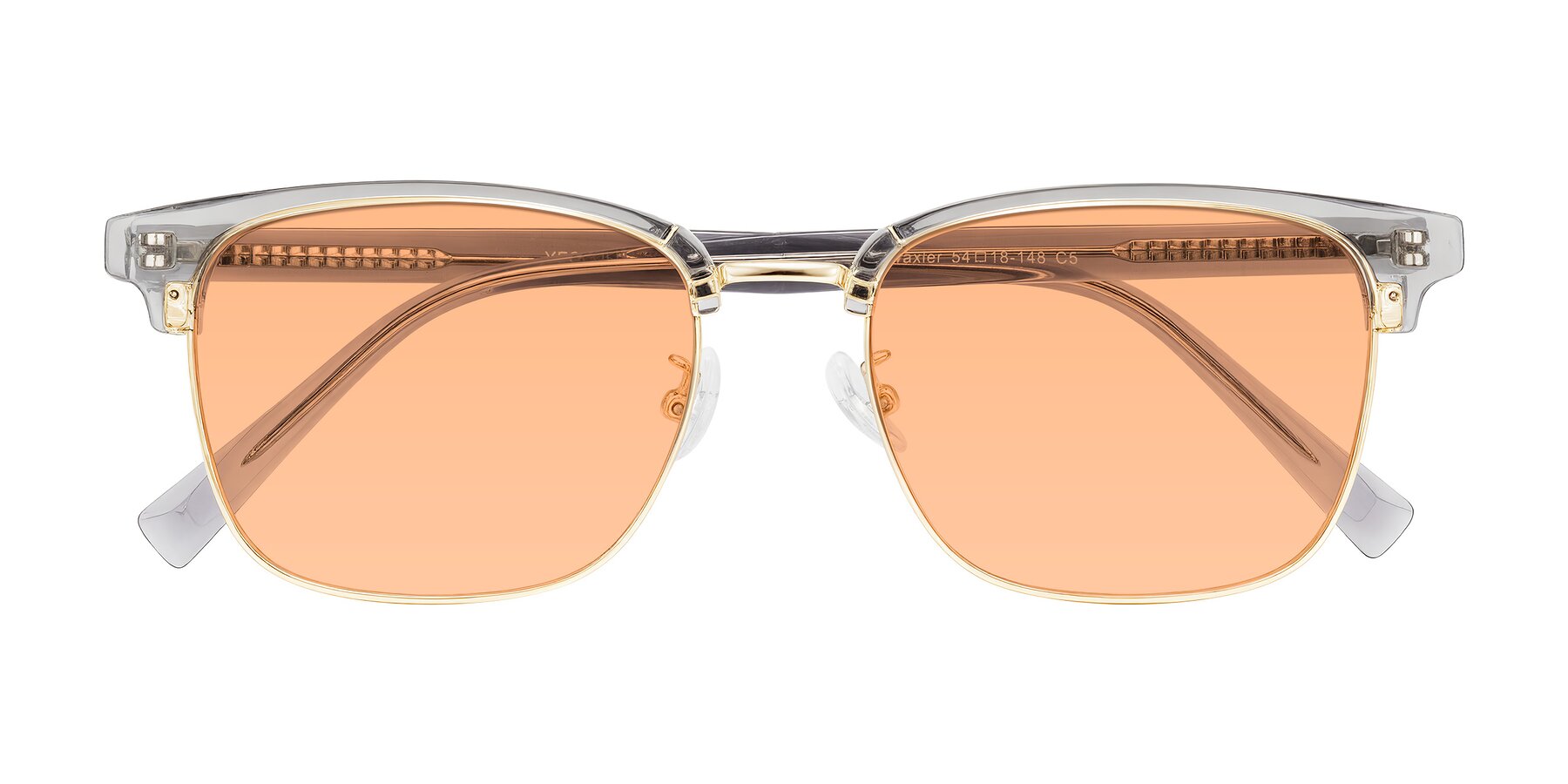 Folded Front of Waxler in Crystal Gray/Gold with Light Orange Tinted Lenses