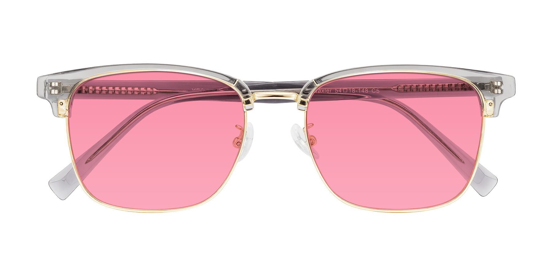 Folded Front of Waxler in Crystal Gray/Gold with Pink Tinted Lenses