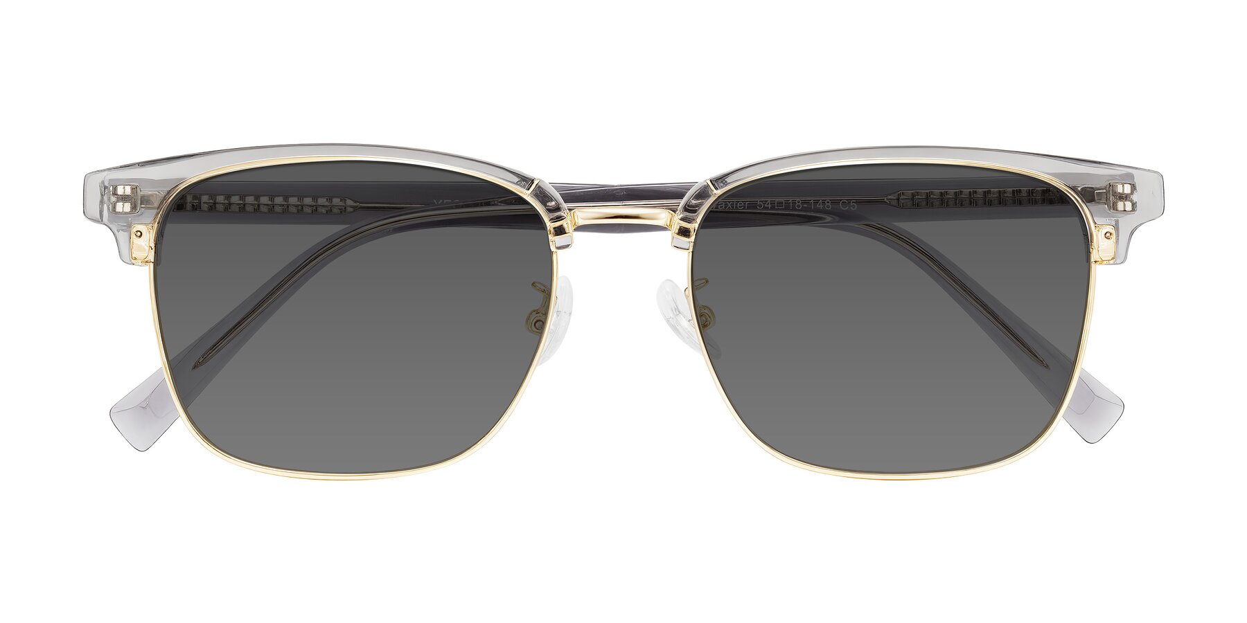 Folded Front of Waxler in Crystal Gray/Gold with Medium Gray Tinted Lenses