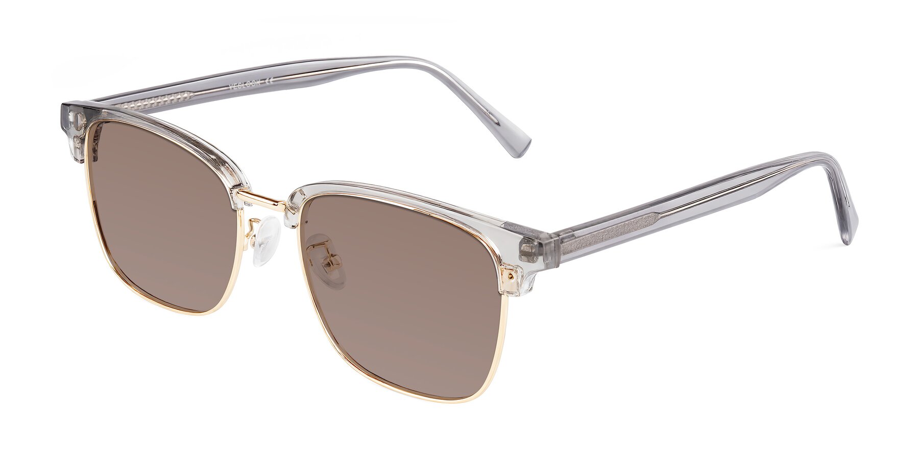 Angle of Waxler in Crystal Gray/Gold with Medium Brown Tinted Lenses