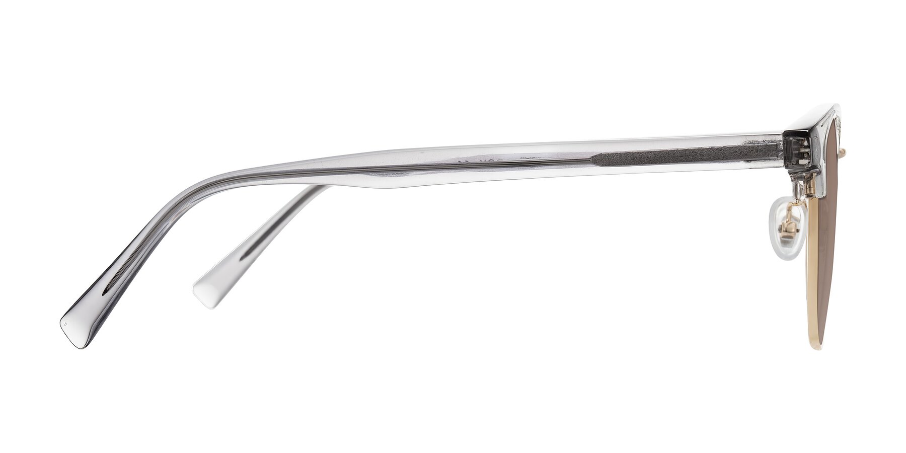 Side of Waxler in Crystal Gray/Gold with Medium Brown Tinted Lenses