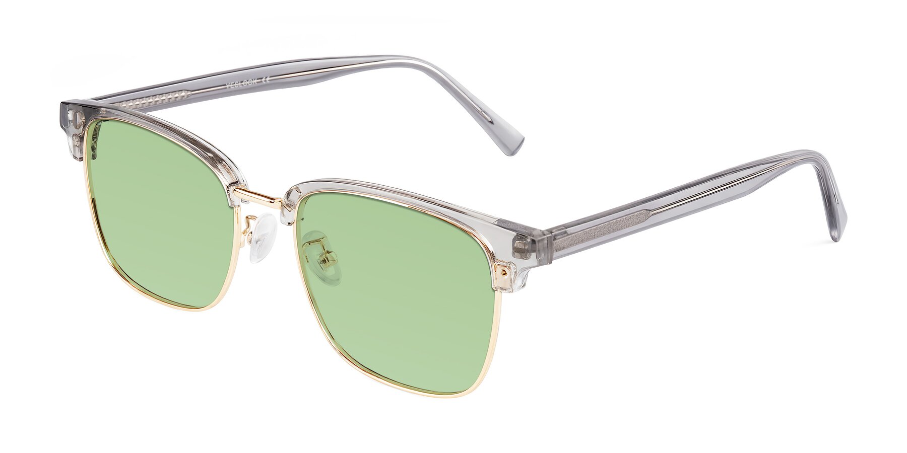 Angle of Waxler in Crystal Gray/Gold with Medium Green Tinted Lenses